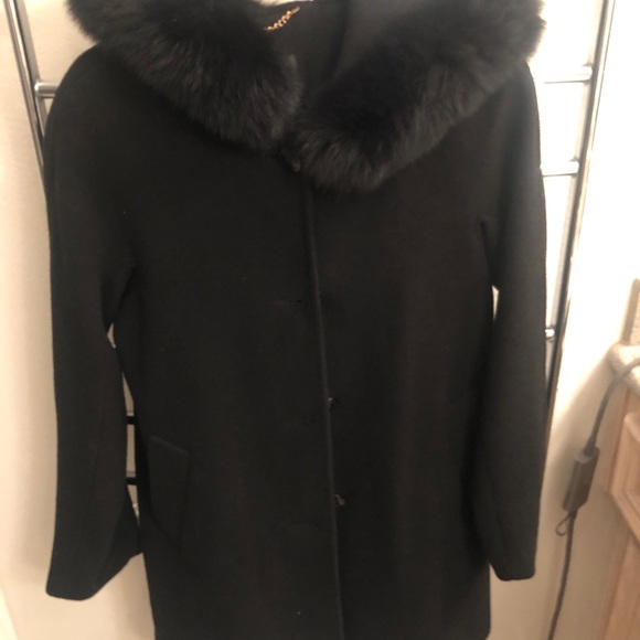 Ellen Tracy Black Wo Coat with Fur Collar - Picture 4 of 6